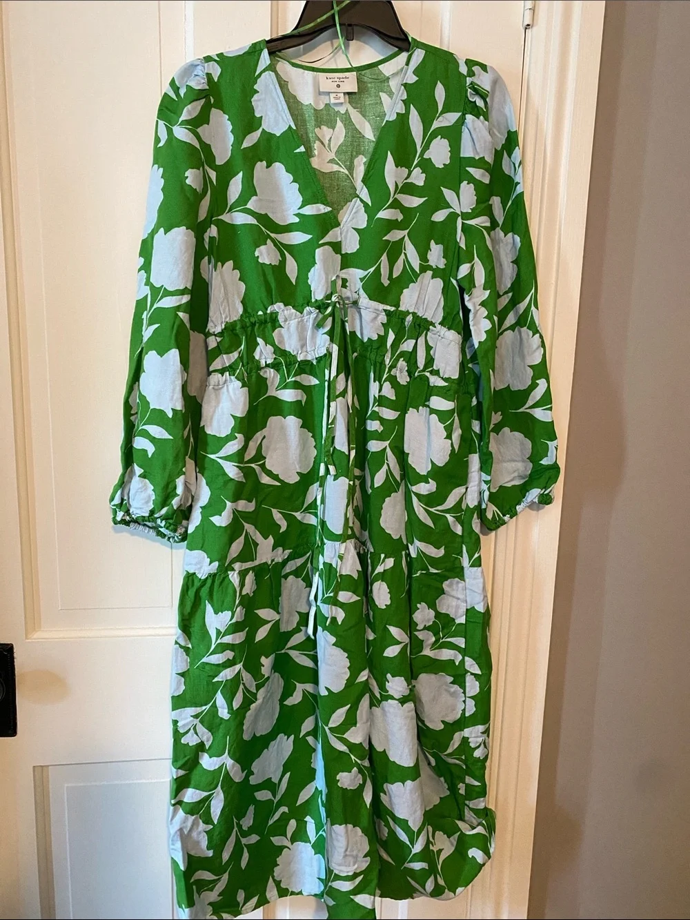 kate spade Green and White Floral V-Neck Dress